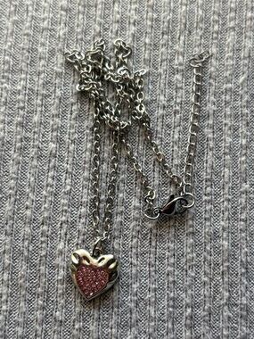 Y2K theme silver tone pink rhinestone studded heart adjustable chain necklace